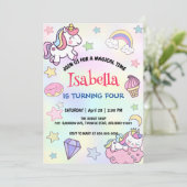 かわいい魔法の虹色ユニコーンの誕生日パーティー 招待状 (スタンド正面)