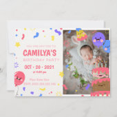 かわいい魔法の誕生日招待状と写真 招待状 (正面)