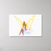 かわいい魔法の青い目の妖精の明るい黄金の翼 キャンバスプリント (正面)