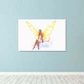 かわいい魔法の青い目の妖精の明るい黄金の翼 キャンバスプリント (インサイチュ (ウッドフロア))