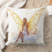 かわいい魔法の青い目の妖精の明るい黄金の翼 クッション (ブランケット)