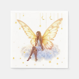 かわいい魔法の青い目の妖精の明るい黄金の翼 スタンダードカクテルナプキン