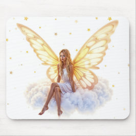 かわいい魔法の青い目の妖精の明るい黄金の翼 マウスパッド