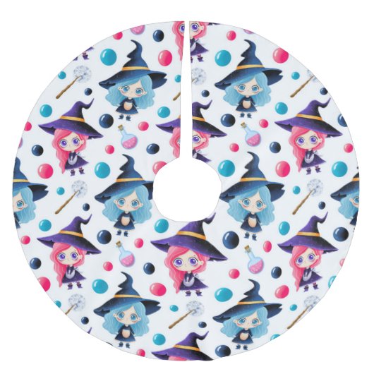 かわいい魔法の魔女パターン ブラッシュドポリエステルツリースカート (正面)