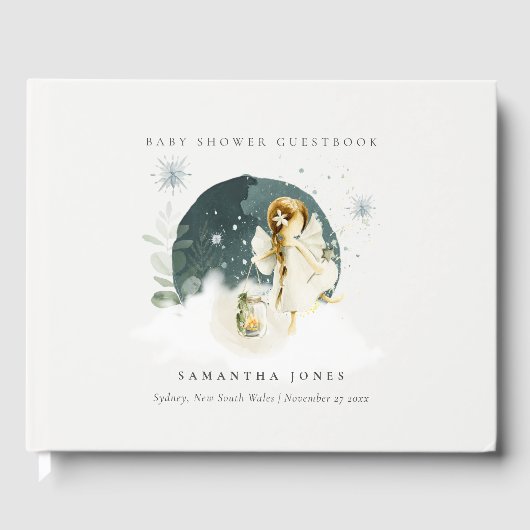 かわいい魔法の魔法の魔法の妖精の女の子の赤ちゃんシャワー ゲストブック (正面)