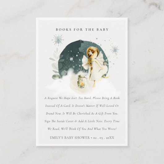 かわいい魔法の魔法の魔法の妖精の本ベイビーシャワー エンクロージャーカード (正面)