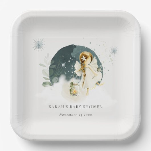 かわいい魔法の魔法の魔法の妖精オンウェイベイビーシャワー ペーパープレート (正面)