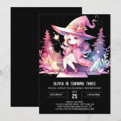 かわいい魔法の魔法使い誕生日 招待状 (正面/裏面)