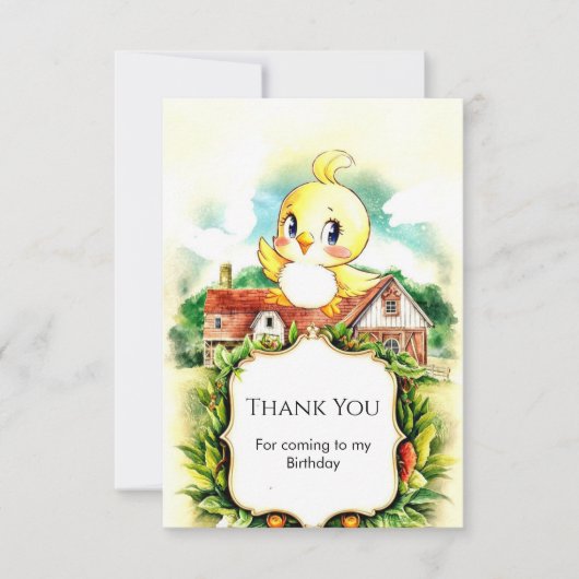 かわいい魔法の鶏の誕生日 サンキューカード (正面)
