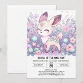 かわいい魔法の鹿のデジタル誕生日 招待状 (正面/裏面)