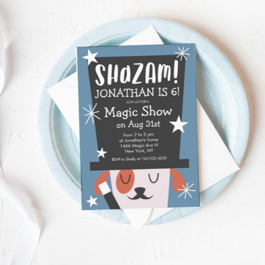 かわいい魔法ショーパピーマジシャン誕生日パーティー 招待状