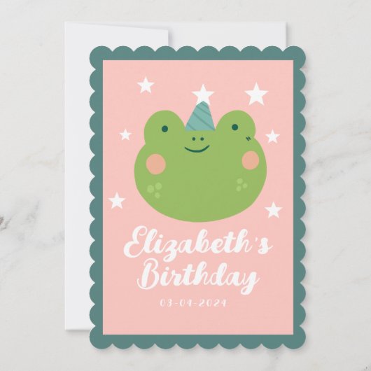 かわいい魔法フロッグピンクグリーンスターズ誕生日 招待状 (裏面)