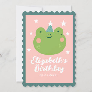 かわいい魔法フロッグピンクグリーンスターズ誕生日 招待状