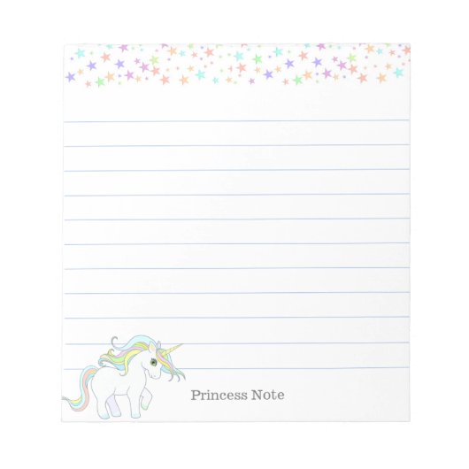 かわいい魔法ユニコーン&数々のカラーパステルスターズライン ノートパッド (正面)