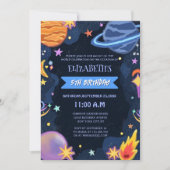 かわいい魔法ユニークの銀河系をテーマにした子どもの誕生日 招待状 (正面)