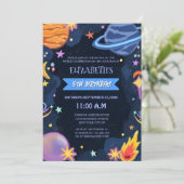 かわいい魔法ユニークの銀河系をテーマにした子どもの誕生日 招待状 (スタンド正面)