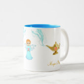かわいい魔法ランプ、天使と書道 ツートーンマグカップ (正面右)
