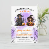 かわいい魔法使いと魔女ツインハロウィン誕生日 招待状 (スタンド正面)