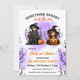 かわいい魔法使いと魔女ツインハロウィン誕生日 招待状