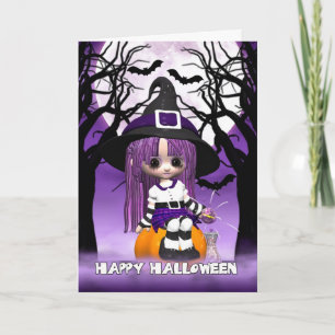 かわいい魔法使いのハロウィンの挨拶状 カード