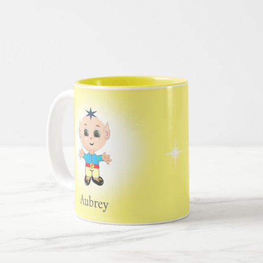 かわいい魔法小妖精や小人オンライトイエロー ツートーンマグカップ (正面左)