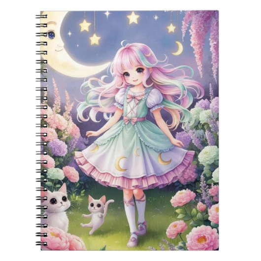 かわいい魔法少女ジャーナル – Spirit Cat Notebook ノートブック (正面)