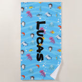かわいい魚おもしろいの海の青パーソナライズされたい子 ビーチタオル (正面)