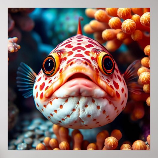 かわいい魚とサンゴのアップ ポスター (正面)