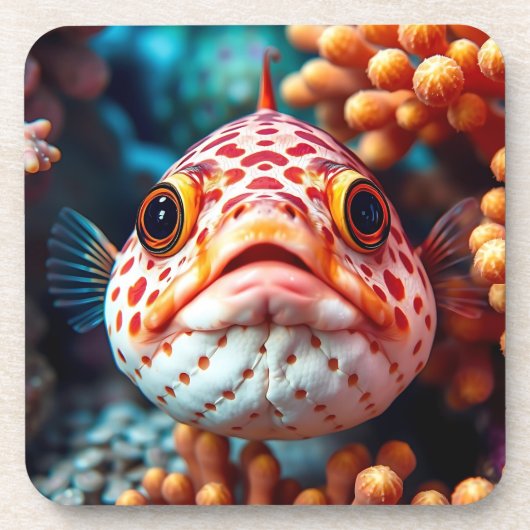 かわいい魚とサンゴのクローズアップ  コースター (正面)