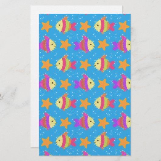 かわいい魚とヒトデ柄 便箋 (正面/裏面)