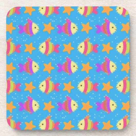 かわいい魚とヒトデ模様 コースター (正面)