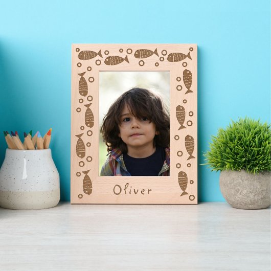 かわいい魚と泡 レーザー彫刻フレーム