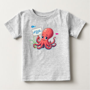 かわいい魚と漫画のタコ ベビーTシャツ