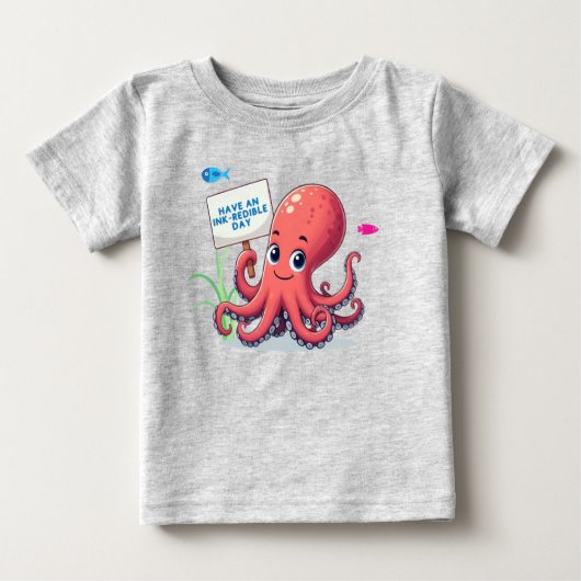 かわいい魚と漫画のタコ ベビーTシャツ (正面)