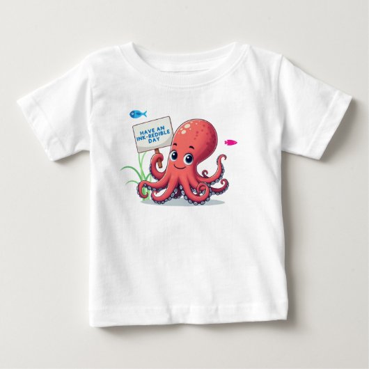 かわいい魚と漫画のタコ ベビーTシャツ (正面)