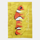 かわいい魚と美しい黄色のイソギンチャク キッチンタオル (縦)