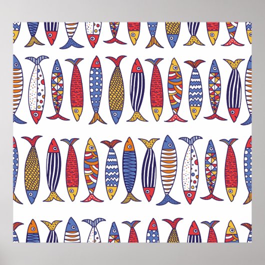 かわいい魚のイラストレーション：キッズシームレス背景 ポスター (正面)