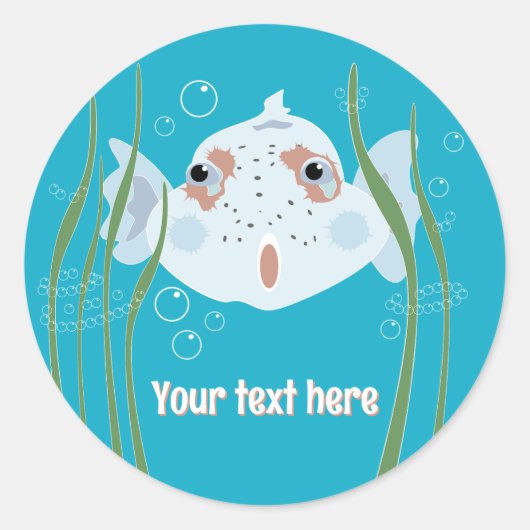 かわいい魚のカスタムネーム 海の世界 ラウンドシール (正面)