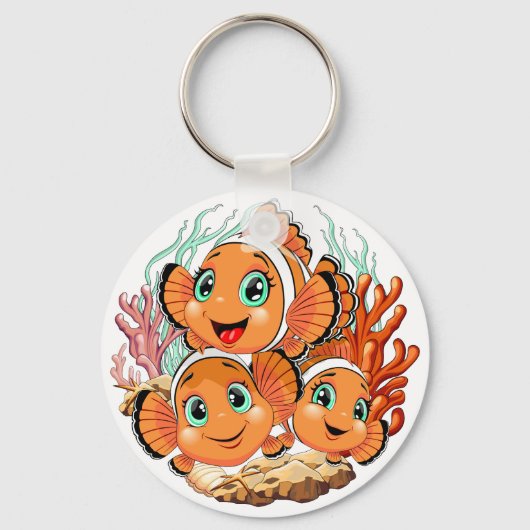 かわいい魚のキャラクター ファミリー 水中 キーホルダー (正面)