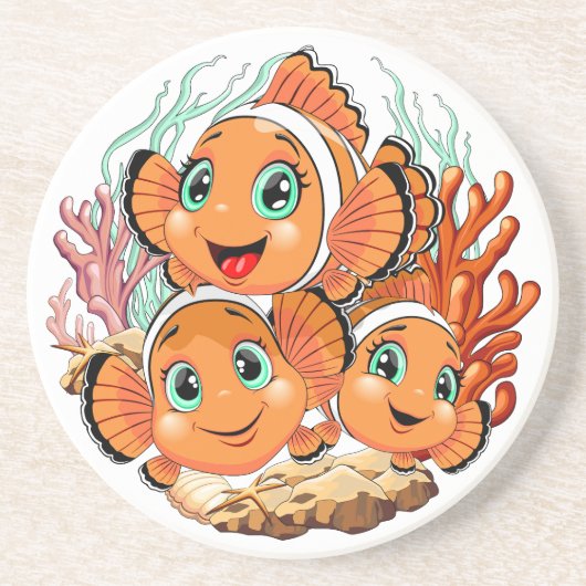 かわいい魚のキャラクター ファミリー 水中 コースター (正面)