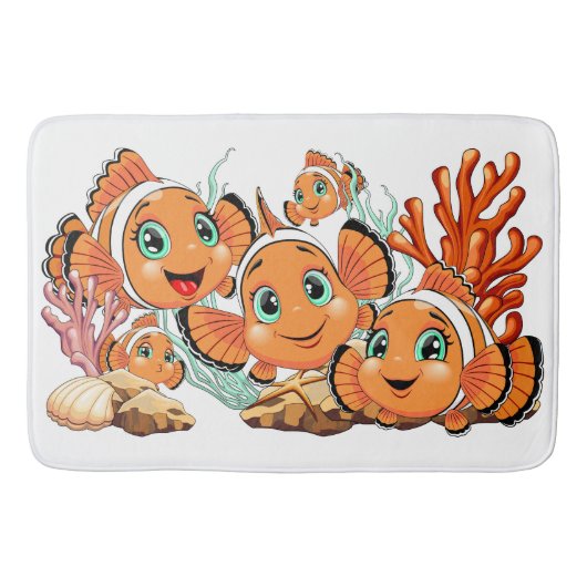 かわいい魚のキャラクター ファミリー 水中 バスマット (正面)
