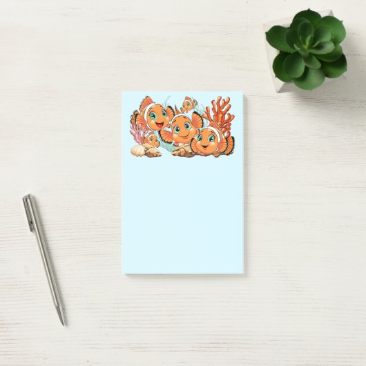 かわいい魚のキャラクター ファミリー 水中 ポストイット (オフィス)