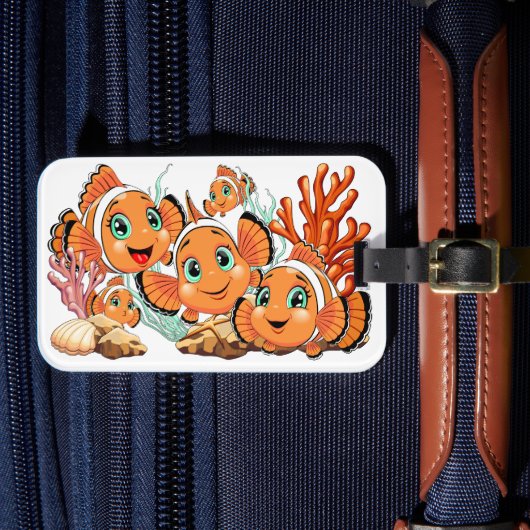 かわいい魚のキャラクター ファミリー 水中 ラゲッジタグ (正面インサイチュ4)