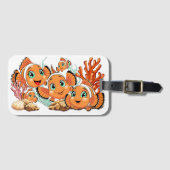 かわいい魚のキャラクター ファミリー 水中 ラゲッジタグ (正面横)