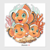 かわいい魚のキャラクター 水中 イラスト シール (シート)