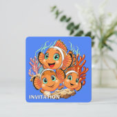 かわいい魚のキャラクター 水中 イラスト 招待状 (スタンド正面)
