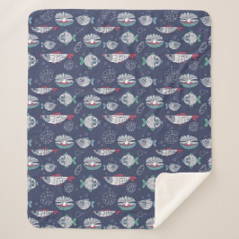 かわいい魚のパターン毛布 シェルパブランケット