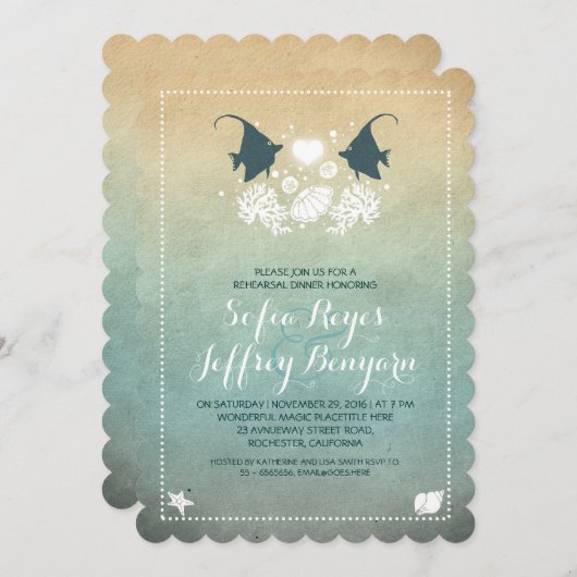 かわいい魚のビーチのリハーサルの夕食の招待状 招待状 (正面/裏面)