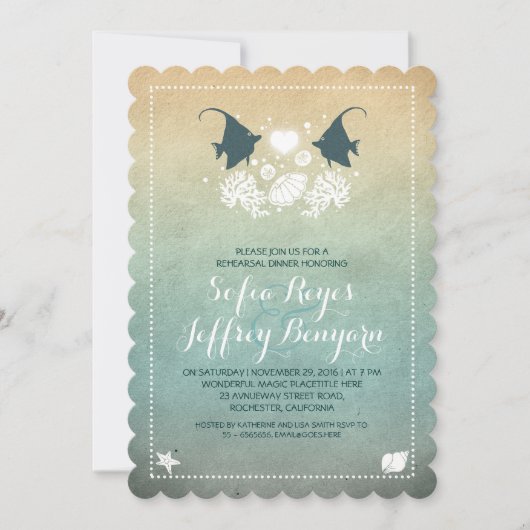 かわいい魚のビーチのリハーサルの夕食の招待状 招待状 (正面)