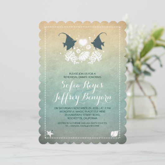 かわいい魚のビーチのリハーサルの夕食の招待状 招待状 (スタンド正面)